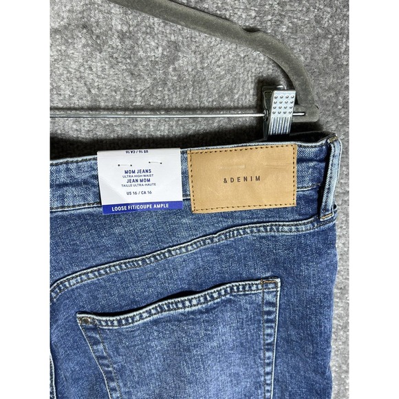 H&M Ultra High Waist Loose Fit Mom Jeans Womens Size 16 Button Fly Blue Denim - Picture 3 of 12